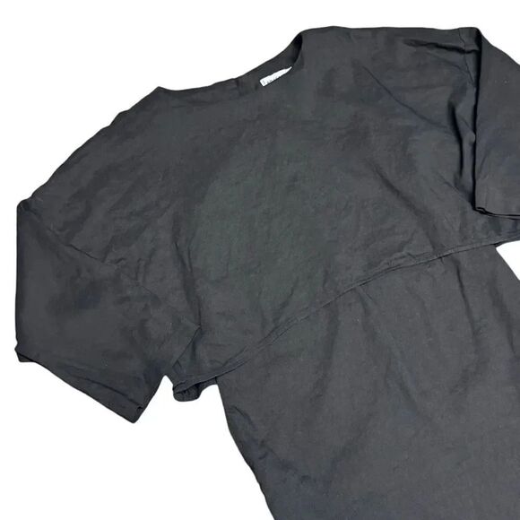 APIECE APART Bi-Level BLACK Navona linen blend 3/4 sleeves mini Dress SIZE 6 - Picture 5 of 7